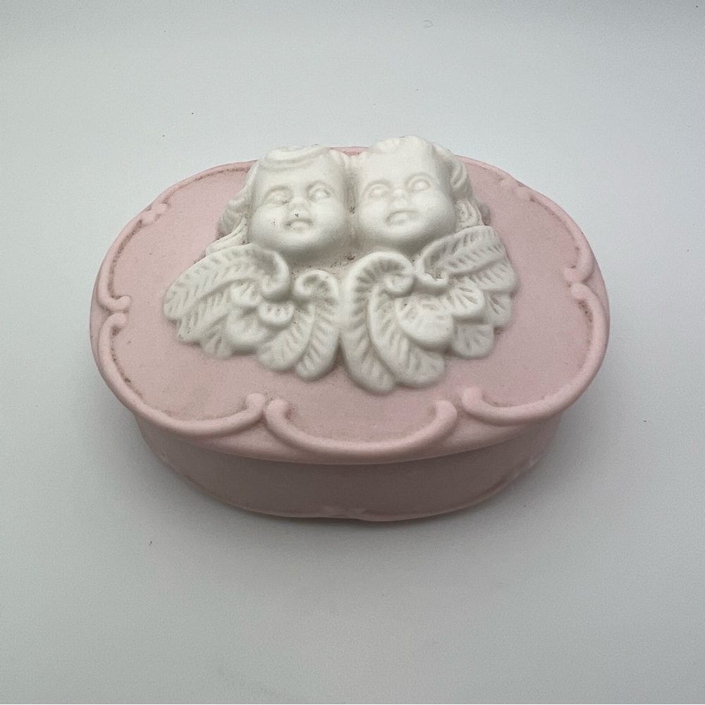 Vintage Pink Decorative Box with Cherub Design